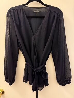 Banana Republic Navy Sheer Wrap Blouse Large